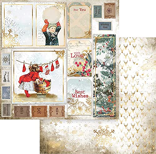 Stamperia SBB828 Scrapbooking Doppelseitiges Papier-Romantic Christmas Cards, Mehrfarbig, 30,5x30,5 von Stamperia