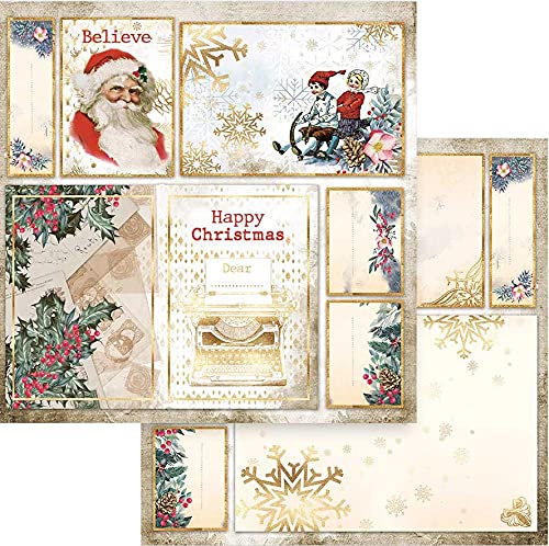 Stamperia SBB829 Scrapbooking Doppelseitiges Papier-Romantic Christmas Cards Santa Claus, Mehrfarbig, 30,5x30,5 von Stamperia