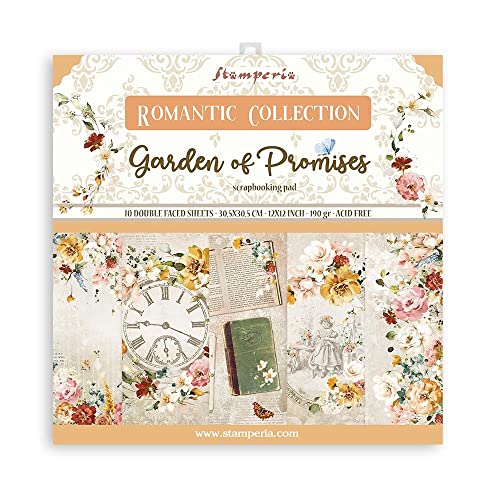 Stamperia SBBL110 Scrapbooking Pad 10 Sheets cm 30,5x30,5 (12"x12") -Garden of Promises, Paper, White, One Size von Stamperia