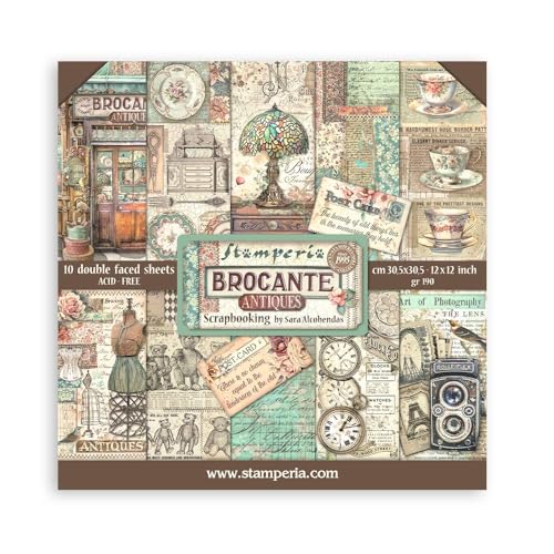 Stamperia - Scrapbook Paper Pad for Scrapbooking, Albums, Card Making, Bullet Journals, and More, Acid Free, Double-Sided, Perfect for Hobbies, Crafts, and Gifting (Brocante Antiques) (30.5 x 30.5cm) von Stamperia
