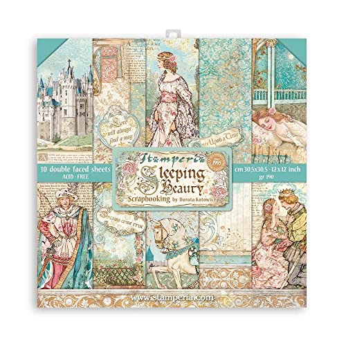 Stamperia SBBL89 Pad-Double Face-Sleeping Beauty Scrapbooking-Block, doppelseitig, Dornröschen, Papier, Verschieden, 12 x 12 inches, 3 Piece von Stamperia