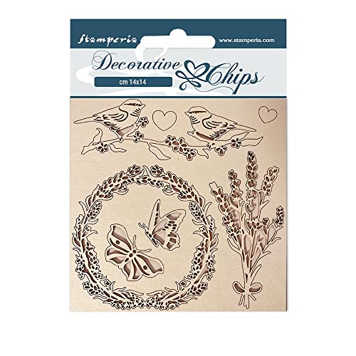 Stamperia SCB116 Decorative chips cm 14x14-Provence garland and birds, Multicoloured, 14 x 14 cm von Stamperia