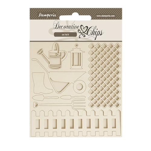 Stamperia - Decorative Chips for Scrapbooking, Albums, Card Making, Bullet Journalling and More, Tools, Laser Cut Cardboard Shapes, Easy to Glue, Perfect for Hobbies, Crafts, and Gifting (Garden) von Stamperia