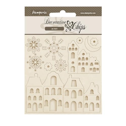 Stamperia - Decorative Chips for Scrapbooks, Albums, Cards, Bullet Journals and More, Cozy Houses, Laser Cut Cardboard Shapes, Easy to Glue, Perfect for Crafts and Gifting (Gear up for Christmas) von Stamperia