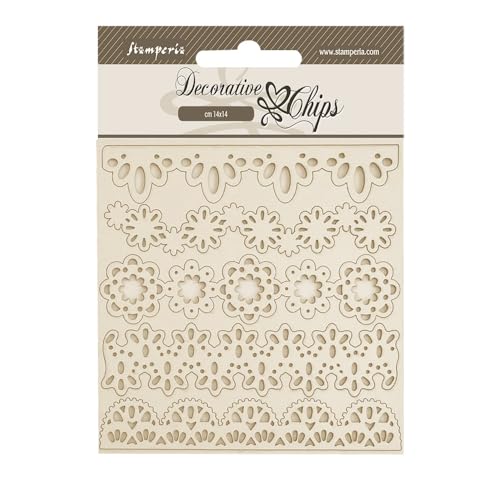 Stamperia - Decorative Chips for Scrapbooks, Albums, Cards, Bullet Journals and More, Laser Cut Cardboard Shapes, Easy to Glue, Perfect for Hobbies, Crafts, and Gifting (Old Lace, Lace Borders) von Stamperia