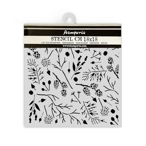 Stamperia - Thick Stencils for Scrapbooks, Albums, Cards, Bullet Journals, and More, Flexible Material, Easy to Clean, Perfect for Hobbies, Crafts, and Gifting (Forest - Branches and Pinecones) von Stamperia