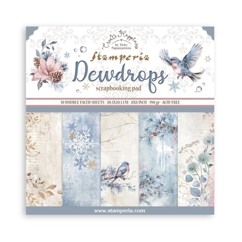 Stamperia - Scrapbook Paper Pad for Scrapbooking, Albums, Card Making, Bullet Journalling and More, Acid Free, Double-Sided, Perfect for Hobbies, Crafts, and Gifting (Dewdrops) (20.3 x 20.3cm) von Stamperia