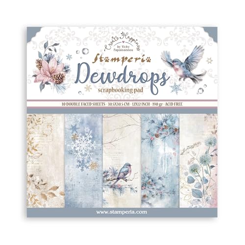 Stamperia - Scrapbook Paper Pad for Scrapbooking, Albums, Card Making, Bullet Journalling and More, Acid Free, Double-Sided, Perfect for Hobbies, Crafts, and Gifting (Dewdrops) (30.5 x 30.5cm) von Stamperia