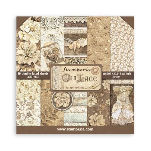 Stamperia - Scrapbook Paper Pad for Scrapbooking, Albums, Card Making, Bullet Journalling and More, Acid Free, Double-Sided, Perfect for Hobbies, Crafts, and Gifting (Old Lace) (20.3 x 20.3cm) von Stamperia