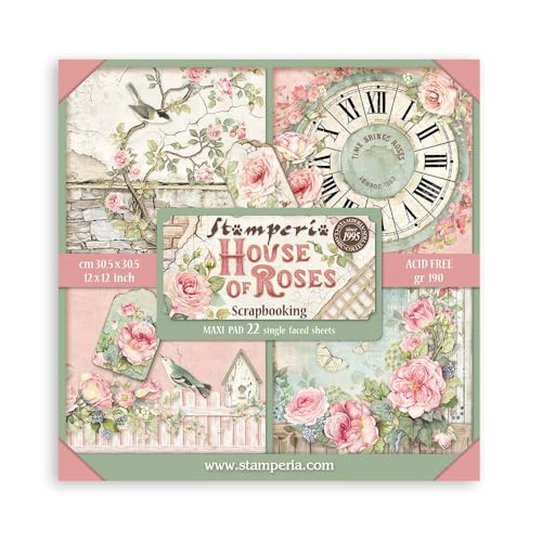 Stamperia - Scrapbook Paper Pad for Scrapbooking, Albums, Card Making, Bullet Journalling and More, Acid Free, Single Face, Perfect for Hobbies, Crafts, and Gifting (House of Roses) (30.5 x 30.5cm) von Stamperia