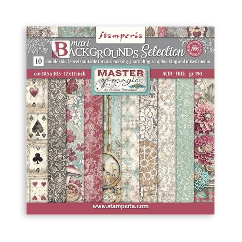 Stamperia - Scrapbook Paper Pad for Scrapbooking, Albums, Cards, Bullet Journals, and More, Acid Free, Double-Sided, Perfect for Crafts and Gifting (Master of Magic, Maxi Background) (30.5 x 30.5cm) von Stamperia