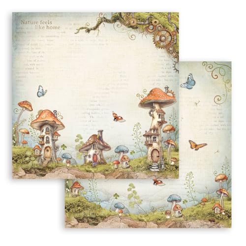 Stamperia - Scrapbook Sheets for Scrapbooks, Albums, Card Making, Bullet Journals and More, Acid Free, Double-Sided, Perfect for Crafts and Gifting (Hidden Grove, Mushroom Houses) (30.5 x 31.5cm) von Stamperia