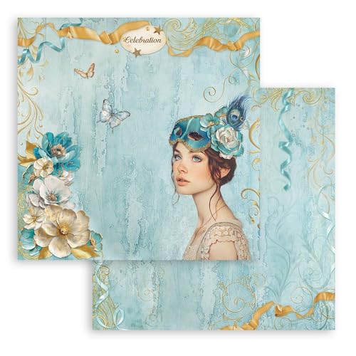 Stamperia - Scrapbook Sheets for Scrapbooks, Albums, Card Making, Bullet Journals and More, Acid Free, Double-Sided, Perfect for Crafts and Gifting (Masquerade, Celebration Lady) (30.5 x 30.5cm) von Stamperia