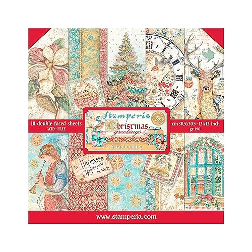 Stamperia Scrapbooking-Block, Weihnachtsgrüße, mehrfarbig, 30,5 x 30,5 cm von Stamperia