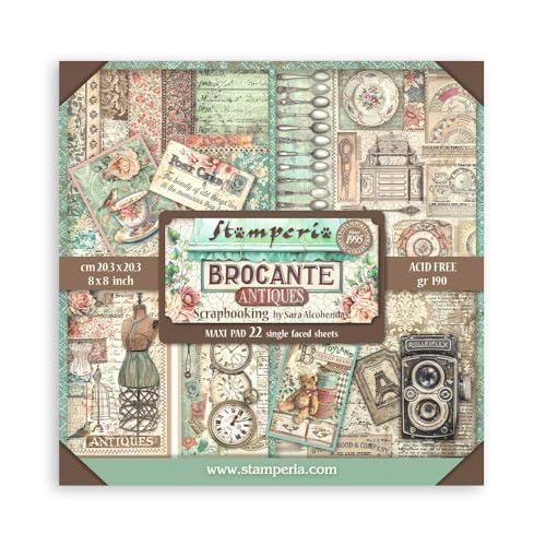 Stamperia - Scrapbook Paper Pad for Scrapbooking, Albums, Card Making, Bullet Journalling and More, Acid Free, Single Face, Perfect for Hobbies, Crafts, and Gifting (Brocante Antiques) (20.3 x 20.3cm) von Stamperia