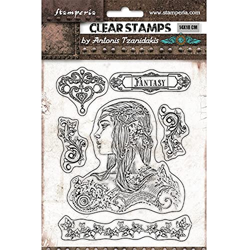 Stamperia WTK169 Acryl-Stempel, Zauberwald, Amazon, Mehrfarbig, 14 x 18 cm von Stamperia