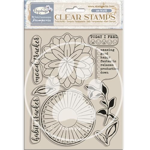 Stamperia - Acrylic Stamp for Scrapbooking, Albums, Card Making, Bullet Journalling and More, Transparent, Long Lasting, Easy to Clean, Perfect for Crafts and Gifting (Dewdrops, Habit Tracker) von Stamperia