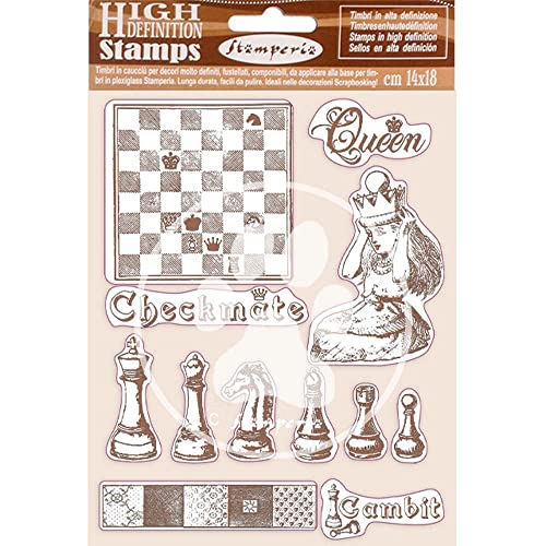 Stamperia WTKCC204 Rubber Stamp HD Gummistempel – Alice Checkmate, Gummi, Verschieden, 14 x 18 cm, 3 Piece von Stamperia