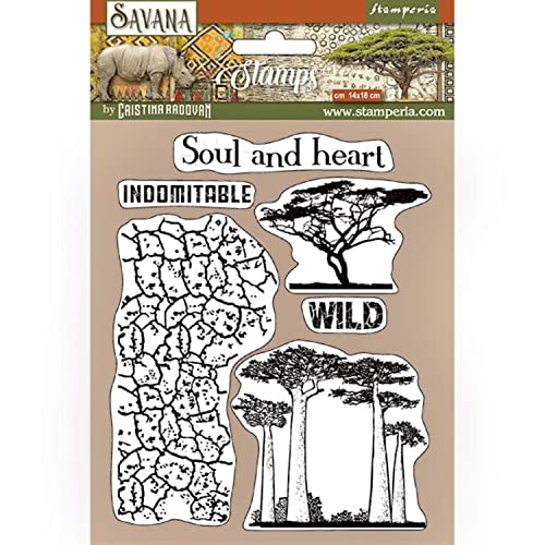 HD Natural Rubber Stamp cm 14x18 - Savana crackle and tree von Stamperia