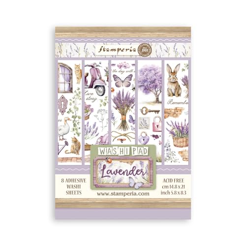 Stamperia - Washi Pad for Scrapbooking, Albums, Card Making, Bullet Journalling, and More, Translucent, Easy to Cut, Acid Free, Perfect for Hobbies, Crafts, and Gifting (Lavender) (A5) (8 Sheets) von Stamperia
