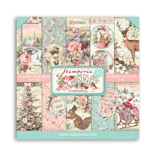 Stamperia SBBL73 Pink Christmas-Pad Notizblock, Weihnachten, Rosa, Papier, 30,5 x 30,5 x 0,7 cm von Stamperia