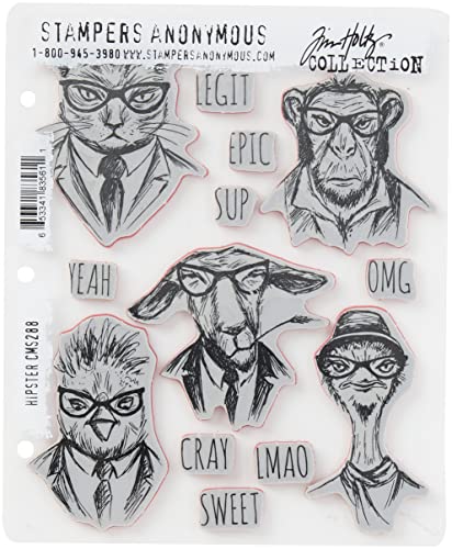 Art Gone Wild Tim Holtz Hipster Gummistempel-Set, synthetisches Material, mehrfarbig, 24,5 x 18 x 0,6 cm von Stampers Anonymous