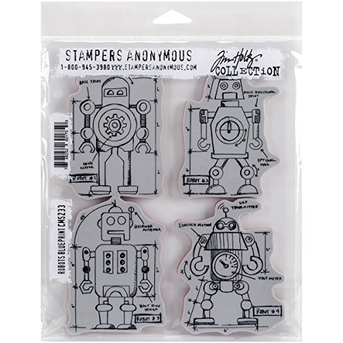 Stampers Anonymous Haftstempel Roboter Blueprint, Gummi, Grau, Schwarz, Rot, 7 x 8.5 von Stampers Anonymous