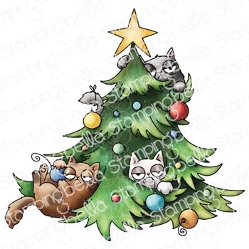 Stamping Bella, Rubber Stamp, ODDBALL CHRISTMAS CATS IN TREE von Stamping Bella