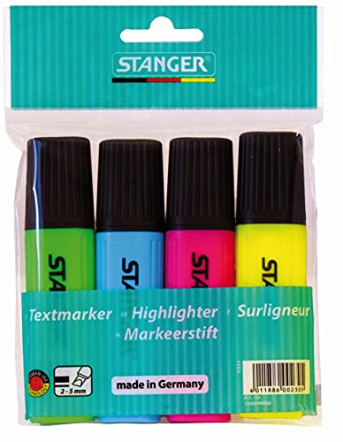 STANGER Textmarker-Set mit 4 Markern, 2–5 mm, mehrfarbig von Stanger