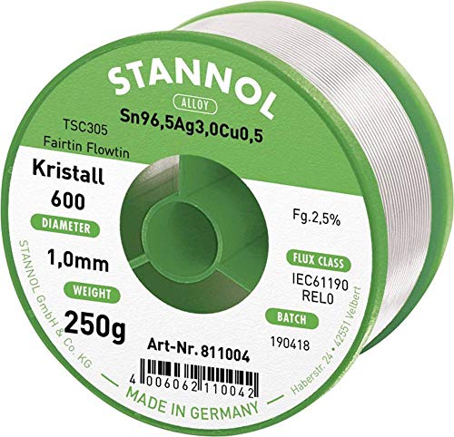 Stannol 811004 FLOWTIN TSC305 Fairtin Kristall 600 Lötdraht, 1mm Durchmesser, 250g Spulen von Stannol