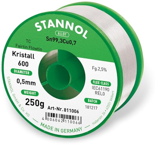 Stannol 811006 Kristall 600 Fairtin Loetzinn, bleifrei Sn99,3Cu0,7 0,5mm x 250g von Stannol