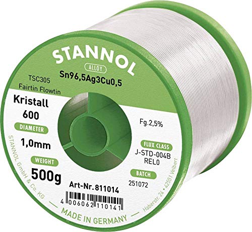 Stannol 811014 FLOWTIN TSC305 Fairtin Kristall 600 Lötdraht, 1mm Durchmesser, 500g Spulen von Stannol