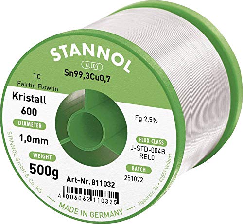 Stannol 811032 FLOWTIN TC Fairtin Kristall 600 Lötdraht, 1mm Durchmesser, 500g Spulen von Stannol