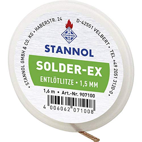 Stannol 907100 Entlötlitze Typ Solder-Ex 1,5mm x 1,6m, Grün von Stannol