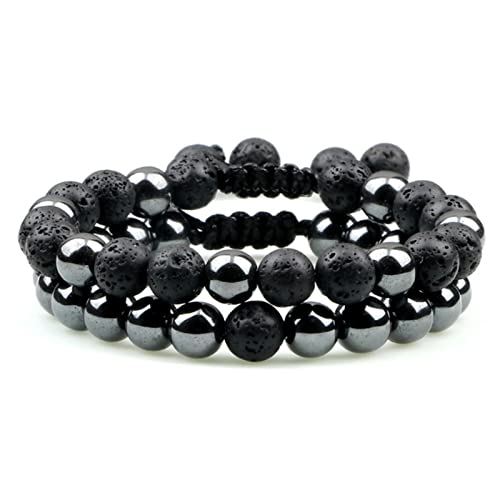 Heißer Naturstein Handgemachtes Geflochtenes Armband Set Männer Tigerauge Hämatit Helle Schwarze Perlen Paar Armband für Frauen Yoga Schmuck von Star.W