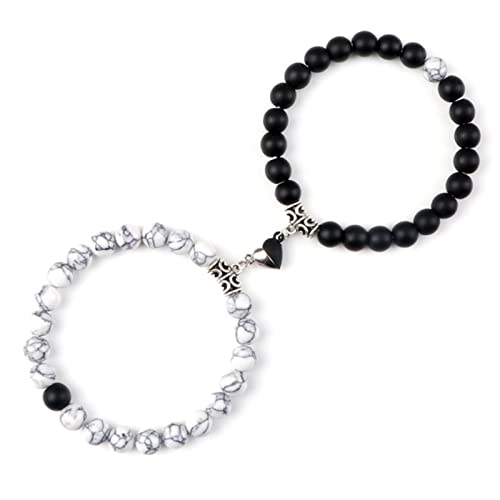 Star.W Yin Yang Herz Magnet Paar Armband 2 Teile/Satz 8mm Naturstein Perlen Freundschaft Paar Armbänder Modeschmuck für Frauen Männer von Star.W