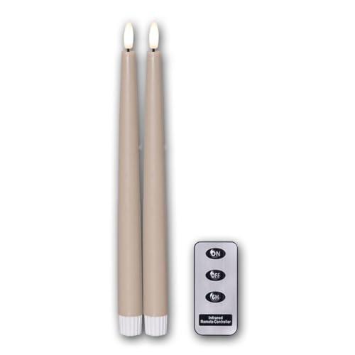 2er Set LED Stabkerzen "FLAMME SLIM" mit Fernbedienung, Höhe 28,5cm, Durchmesser 2,1cm, Farbe beige, Batterie & Timerfunktion von Star