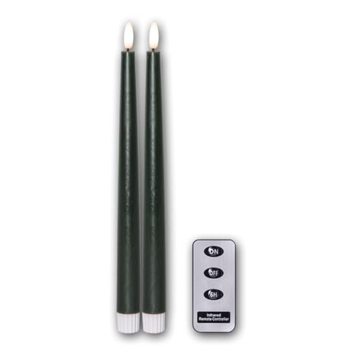 2er Set LED Stabkerzen "FLAMME SLIM" mit Fernbedienung, Höhe 28,5cm, Durchmesser 2,1cm, Farbe dunkelgrün, Batterie & Timerfunktion von Star