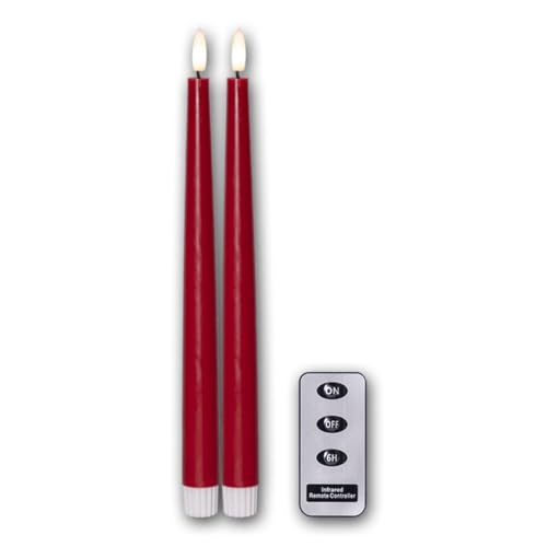 2er Set LED Stabkerzen "FLAMME SLIM" mit Fernbedienung, Höhe 28,5cm, Durchmesser 2,1cm, Farbe rot, Batterie & Timerfunktion von Star