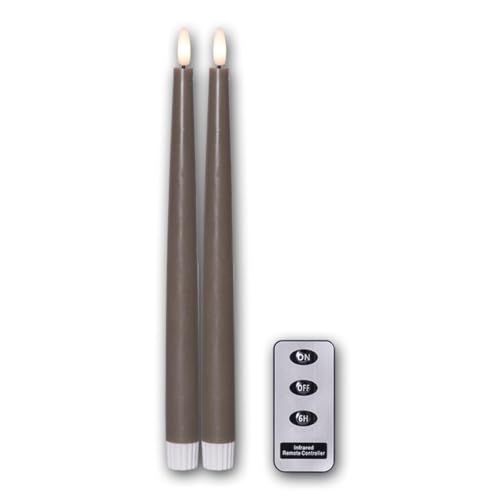 2er Set LED Stabkerzen "FLAMME SLIM" mit Fernbedienung, Höhe 28,5cm, Durchmesser 2,1cm, Farbe taupe, Batterie & Timerfunktion von Star