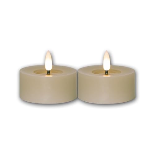 2er Set LED Teelicht "FLAMME FLOW L", Höhe 5,5cm, Durchmesser 7cm, Farbe beige, Batteriebetrieb, Timerfunktion von Star