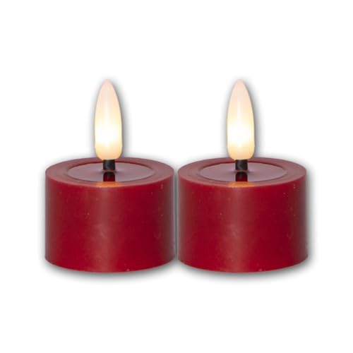 2er Set LED Teelicht "FLAMME FLOW M", Höhe 5cm, Durchmesser 4cm, Farbe rot, Batteriebetrieb, Timerfunktion von Star