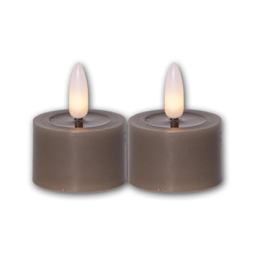 2er Set LED Teelicht "FLAMME FLOW M", Höhe 5cm, Durchmesser 4cm, Farbe taupe, Batteriebetrieb, Timerfunktion von Star