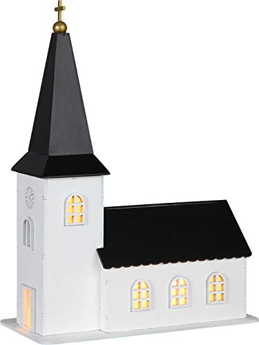 LED-Leuchtkirche "Church" 4 warm white LED, Material: Kunststoff, Farbe: weiss / schwarz, ca.35 x 26 cm, Timer, Batterie von Star