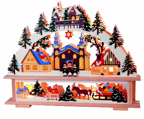 Star Fensterleuchter " Deutsche Weihnacht" Motiv: Kirche/Stadt, 7-flammig, Material: Holz, 35 x 45 cm Vierfarb-Karton, natur/bunt 270-19 von Star