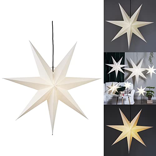 Weihnachtsstern Frozen von Star Trading, 3D Papierstern Weihnachten in Weiß, Dekostern zum Aufhängen mit Kabel, E14 Fassung, Ø: 70 cm von Star