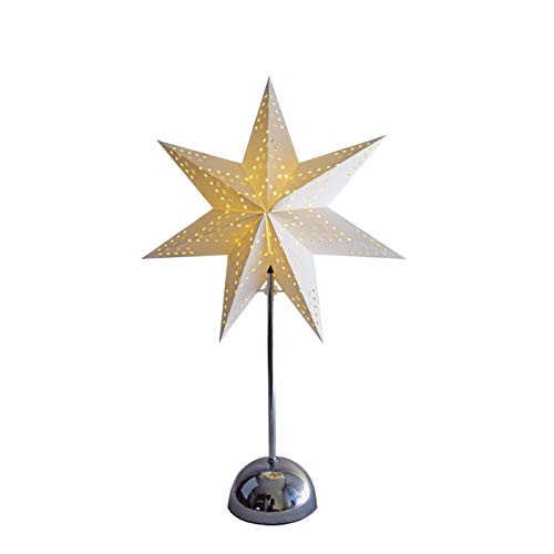 Star Trading CC302-55 LED-Standstern "Cellcandle" chrom/weiß, Metall/Papier, Lochmuster: Flocke, ca. 55x35 cm, Batterie, Timer, Lichterkette für gleichmäßige Ausleuchtung von Star