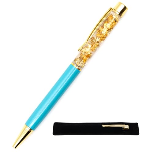 Kugelschreiber mit Blattgold mit Samtetui, origineller und schicker Geschenkstift, echte schwebende Goldfolie, schwarze Tinte, Druckkugelschreiber (Hellblau) von StarMaker