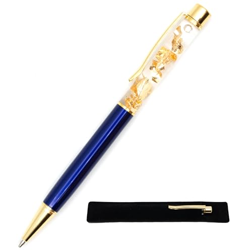 Kugelschreiber mit Blattgold mit Samtetui, origineller und schicker Geschenkstift, echte schwebende Goldfolie, schwarze Tinte, Druckkugelschreiber (tiefblau) von StarMaker