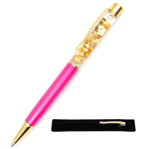 Kugelschreiber mit Blattgold mit Samtetui, origineller und schicker Geschenkstift, echtes Blattgold, schwarze Tinte, Druckkugelschreiber (Rosa) von StarMaker